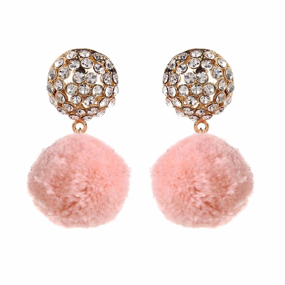 Pink pom pom and Crystal earrings NEW